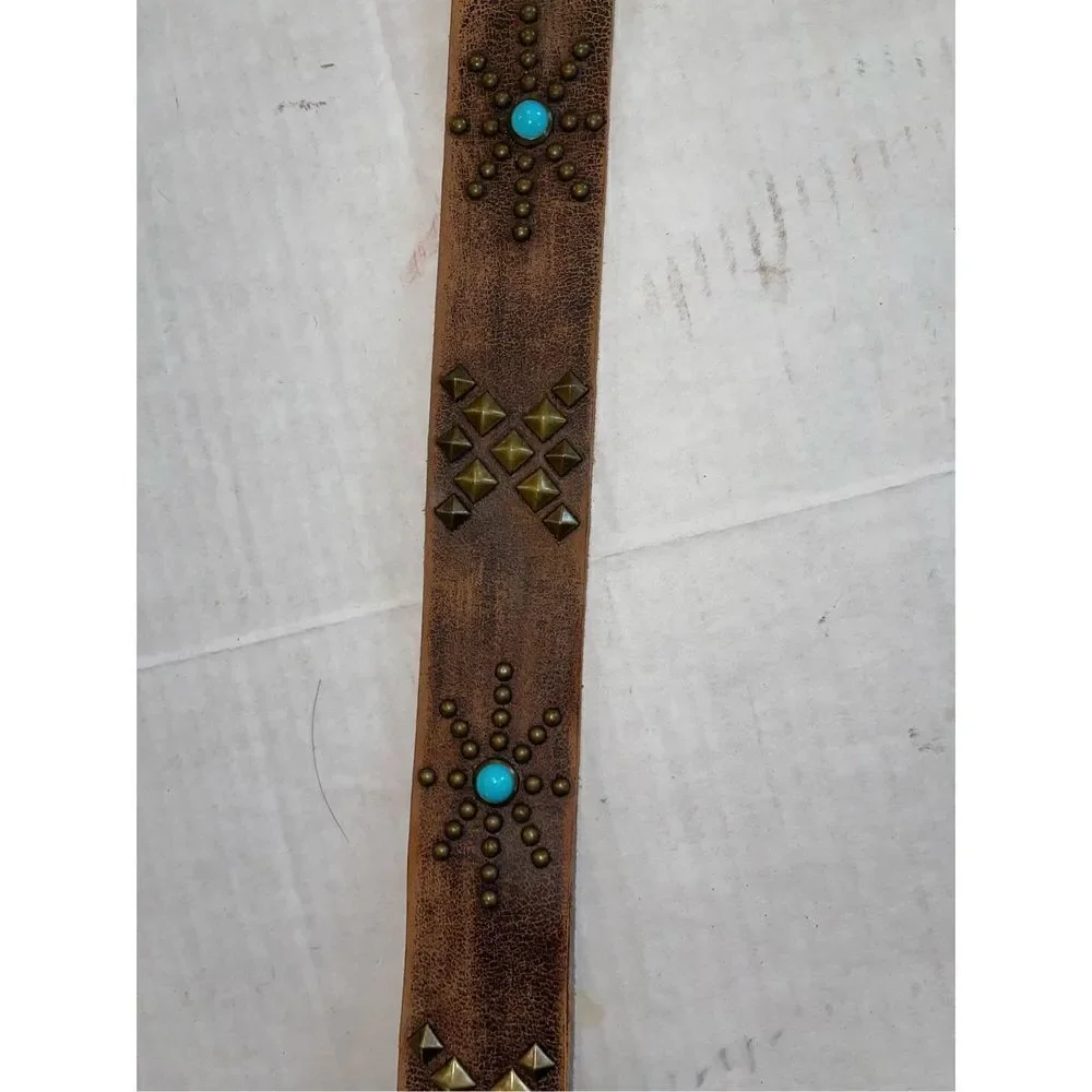 Women's Leather Rock‎ Belt Size34 Genuine Leather Brass Buckle And Accents